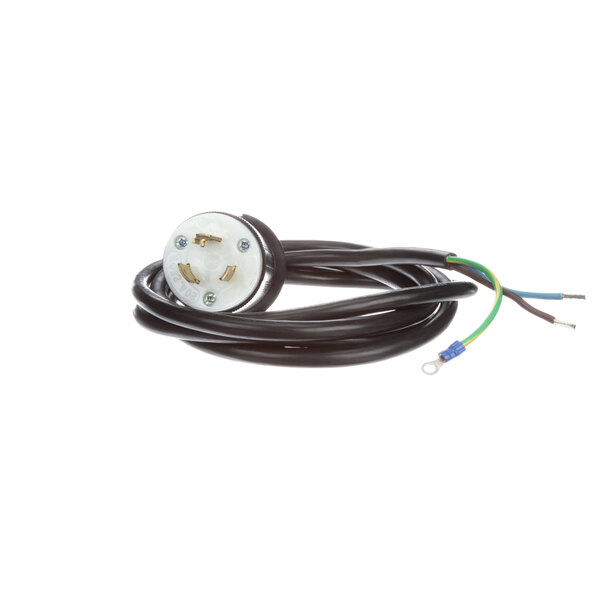 A black Antunes power cord with a white plug and green wire.