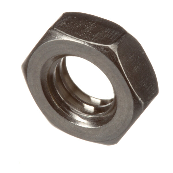 A close-up of a Groen hex nut with a black finish.