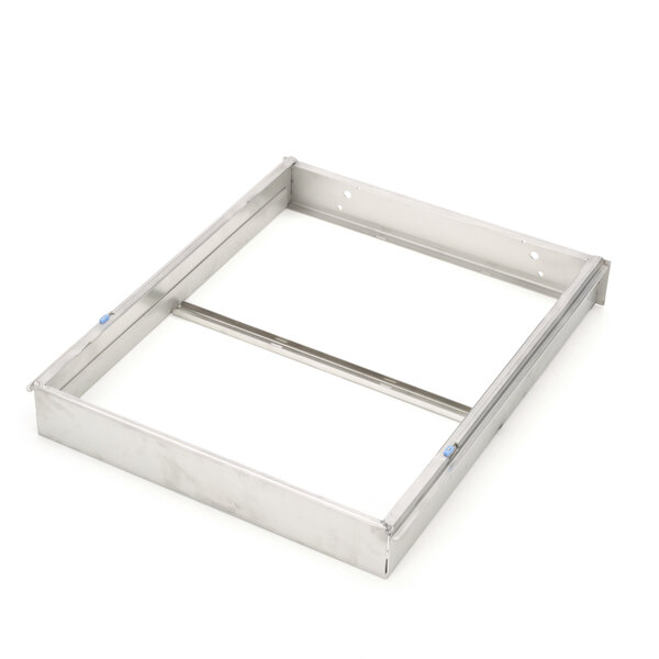 A metal tray with a metal frame and blue tape on it.