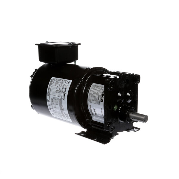 A black electric motor with white labels.