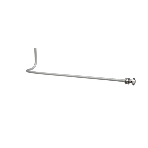 A long thin metal rod with a white metal bar with a white background.