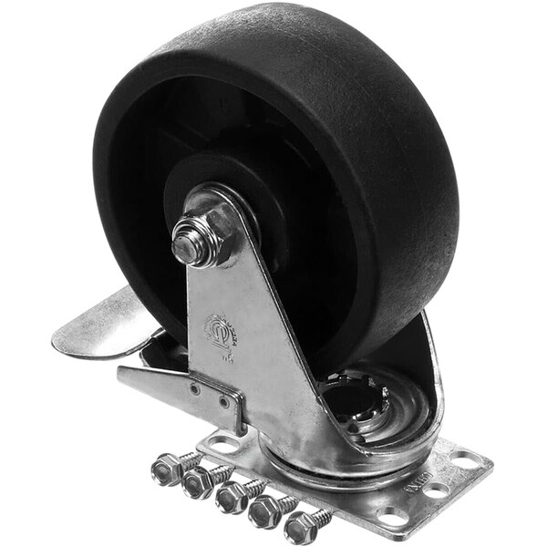 A black Imperial caster wheel with a metal plate and screws.