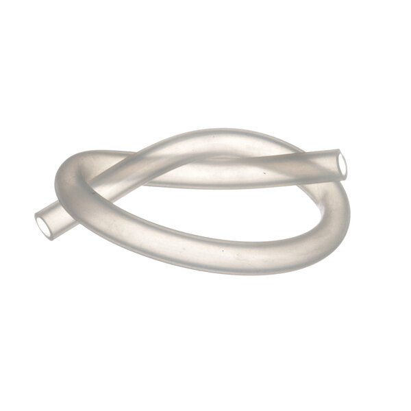 A clear flexible silicone tube with two ends tied together.