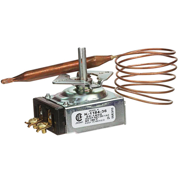 An Atlas Metal Industries Inc hot control thermostat with a copper coil.