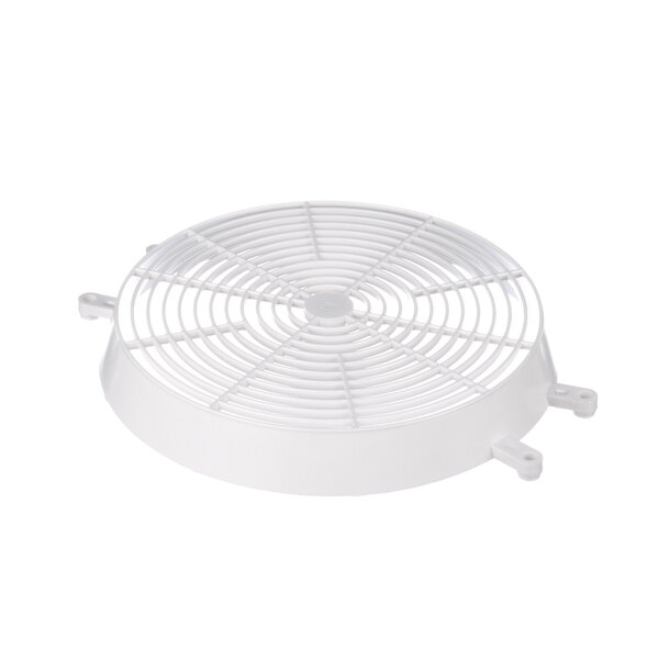 A white plastic circular fan guard.