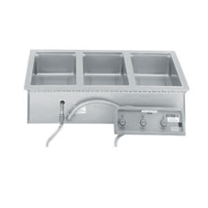 A Wells stainless steel drop-in hot food well with three compartments.