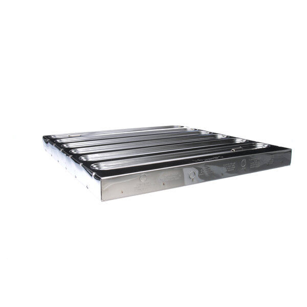 A silver metal Giles 42300 baffle filter tray with metal bars.