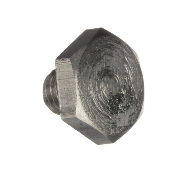A black metal Hobart screw with a hexagonal shape.