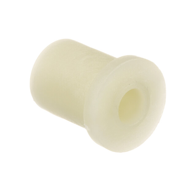 A white plastic plug with a white retaining ring on a white background.