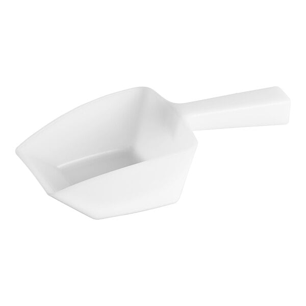 A white plastic Hoshizaki scoop with a black handle.