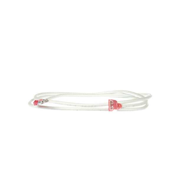 A white cable with a red tag.