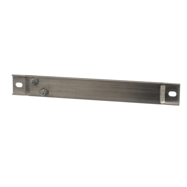 A stainless steel bracket for a Hot Food Box with two screws.