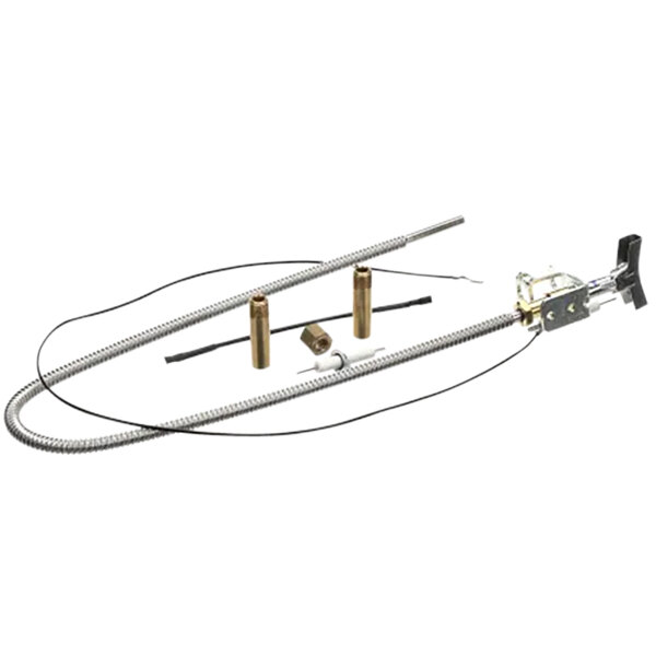 An Anets liquid propane to natural gas conversion kit with metal parts and a black metal tool.