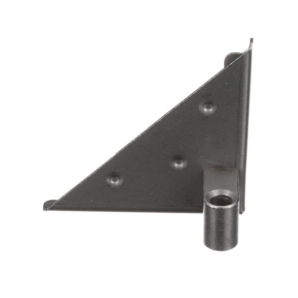 A black steel Alto-Shaam upper inner door corner with screws.