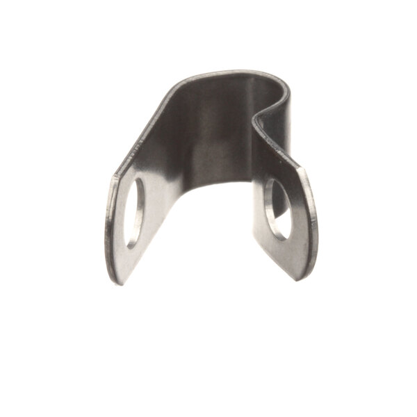 A metal Vollrath loop clamp with two holes.