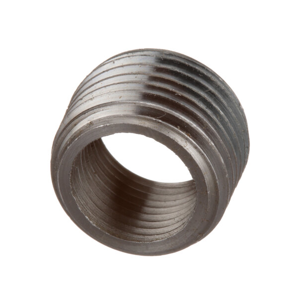 A close-up of a metal bushing with a ring on one end.