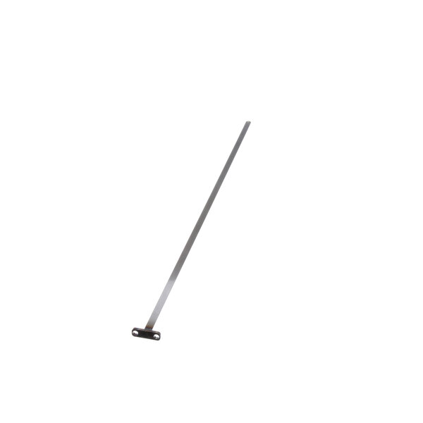 A long metal linkage assembly with a black handle on a white background.