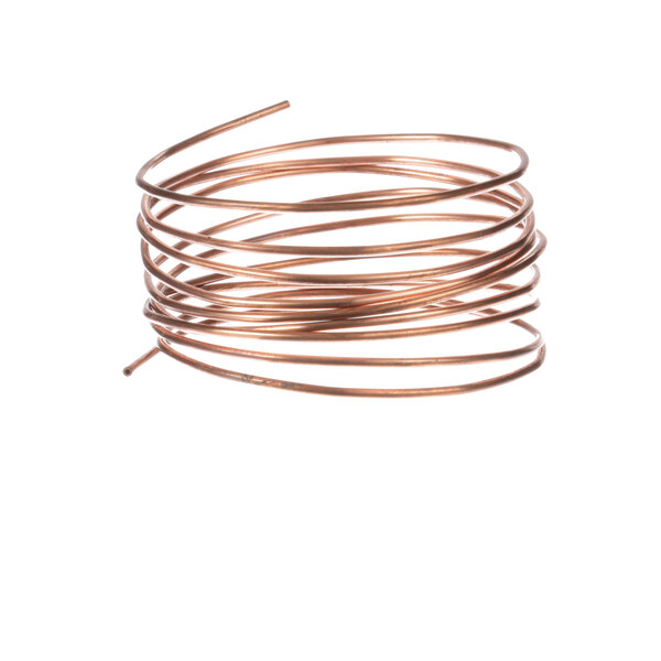 A coil of copper capillary tube on a white background.