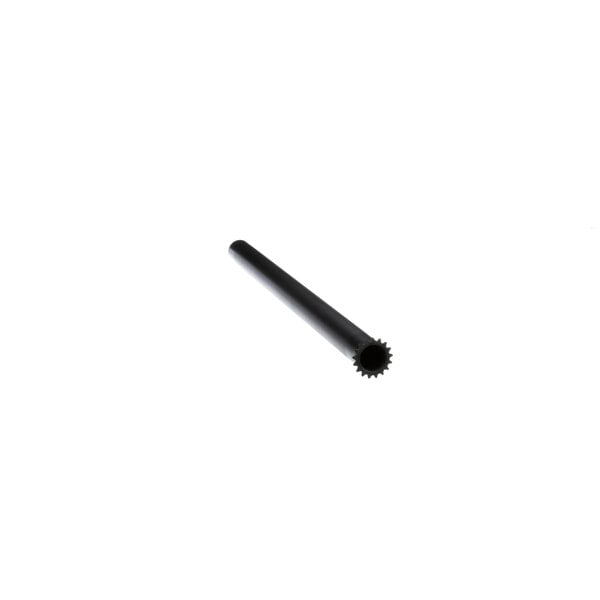 A black plastic tube with a hole on a white background.