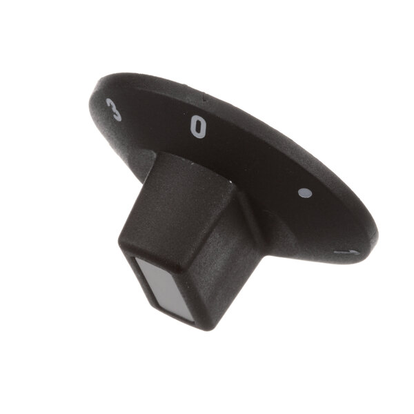 A black plastic knob with white numbers.