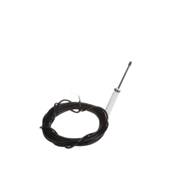 A black wire with a white cable and a white handle.
