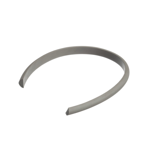 A grey rubber gasket with a broken end on a white background.