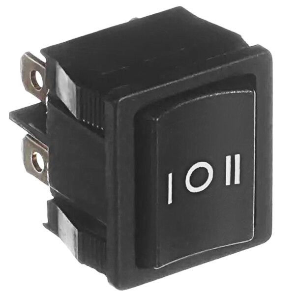 A black square rocker switch with a white circle and the number 1 on it.