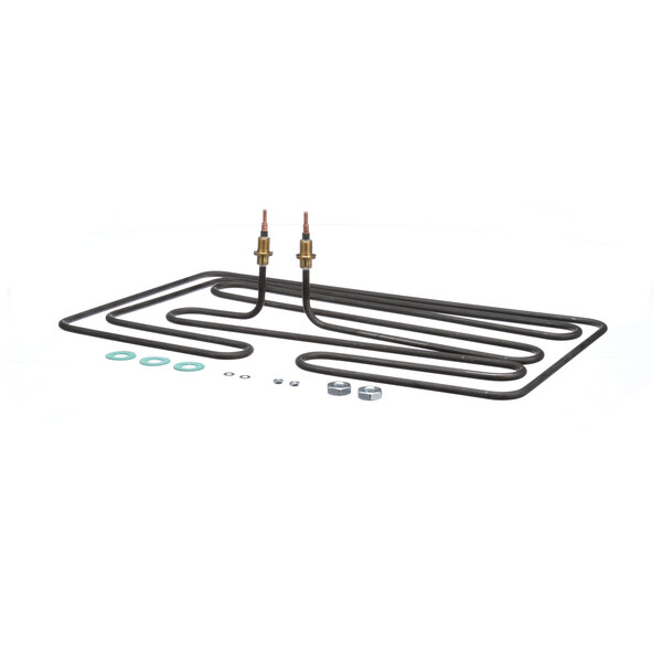 A white Cleveland heating element with a couple of wires.