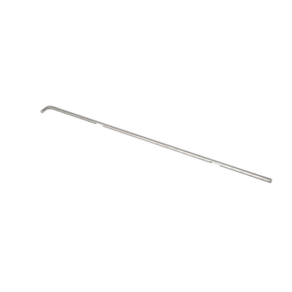 A long thin silver metal rod with a handle on a white background.