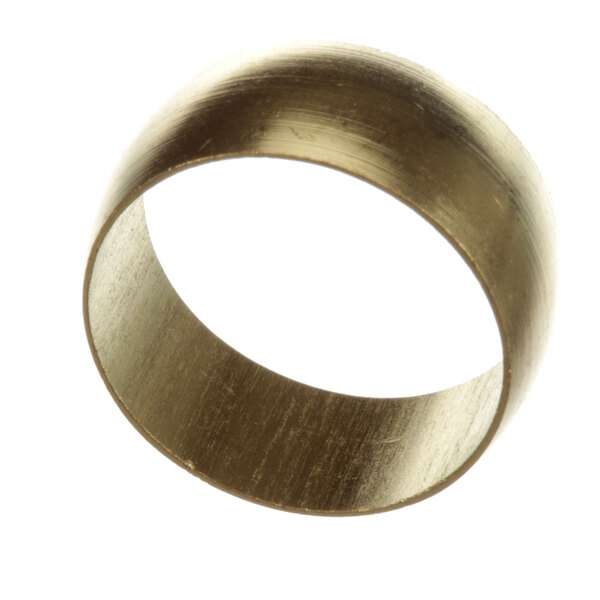 A brass circular washer with a white background.
