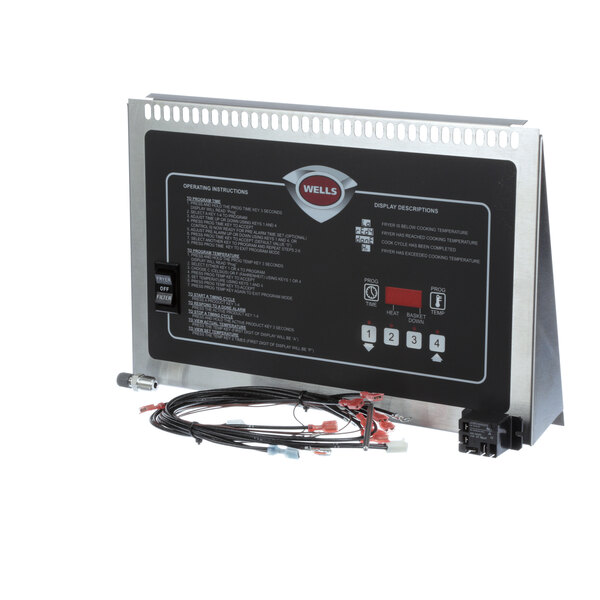 A black and silver Wells WS-WL0334 fryer controller display panel with buttons and wires.
