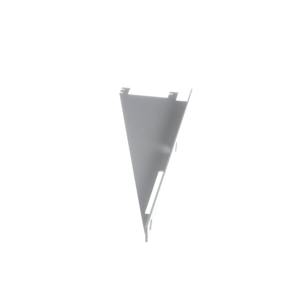 A white metal triangle shelf bracket with holes.