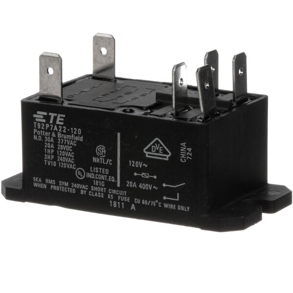 A small black Hobart 2 pole relay with metal terminals and white text.