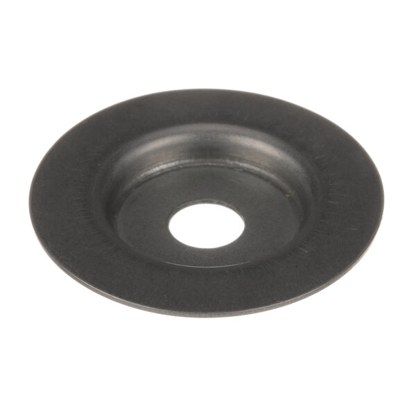 A black round rubber retainer cap with a hole in it.