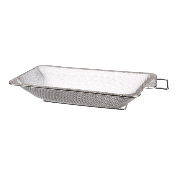 A rectangular metal tray with a handle.