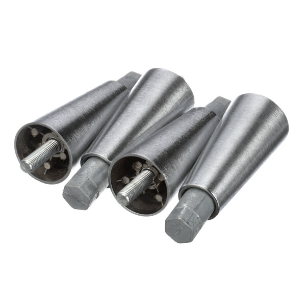 A set of four stainless steel True Refrigeration legs.