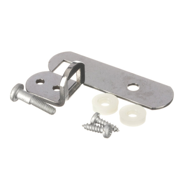 A close-up of a True Refrigeration metal Lock-Latch and screw.