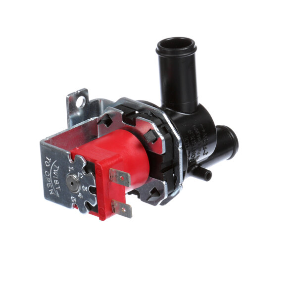 A red and black Ice-O-Matic water purge valve.