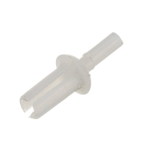A close-up of a white plastic plug with a screw.