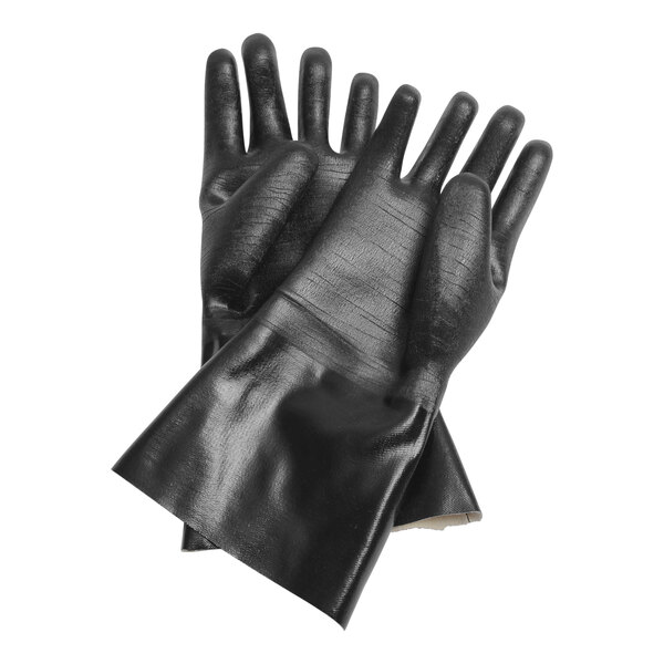 A pair of black neoprene gloves.