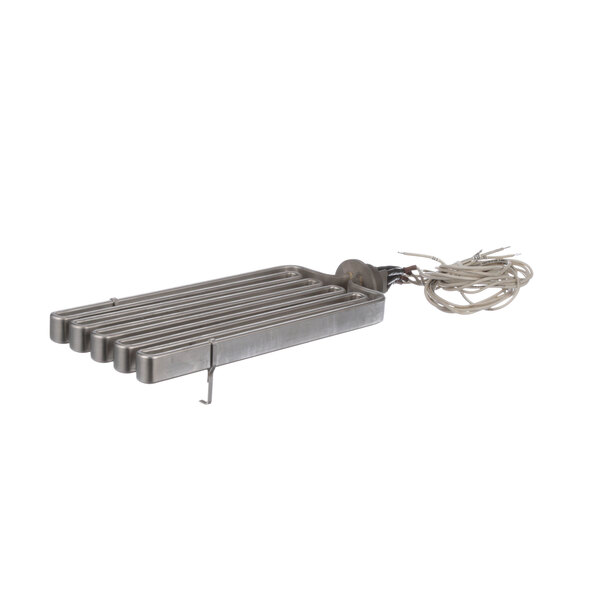 A metal heating element with wires attached.