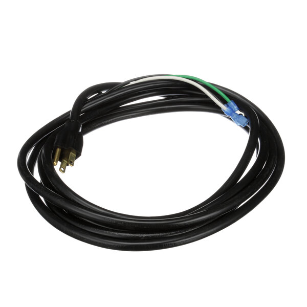 A black cable with white and green wires.