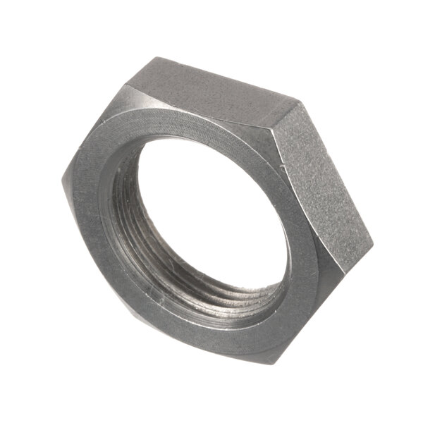 A close-up of a Hobart aluminum hex lock nut.