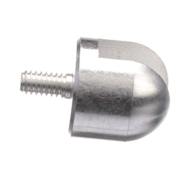 A close-up of a silver metal Randell screw with a nut.