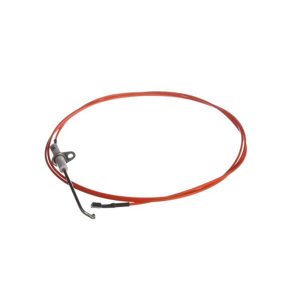 A red wire with a metal hook on the end.