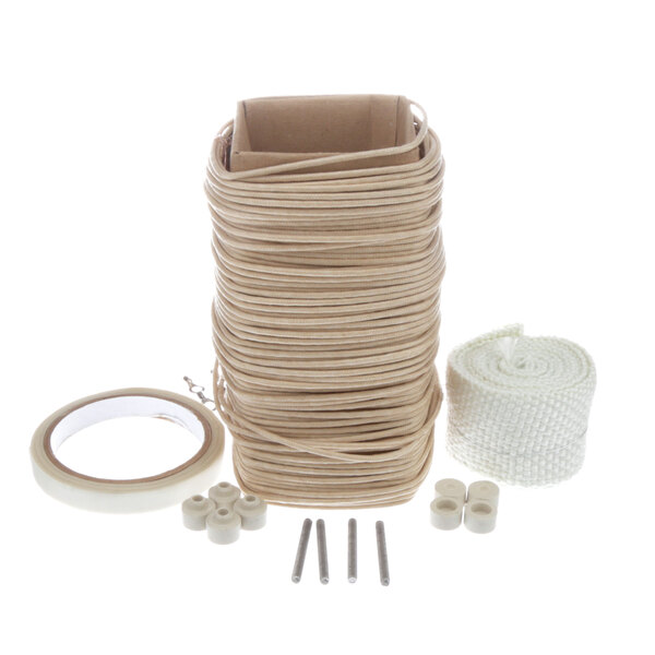 A white coil of rope with a beige and white cable inside.
