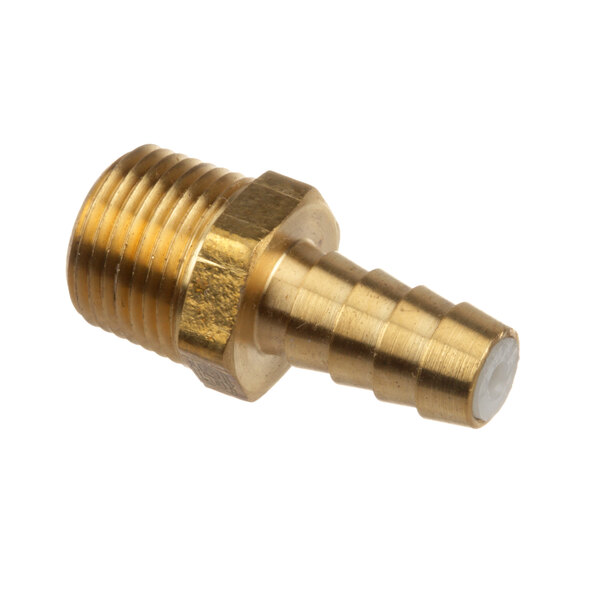 A close-up of a Blakeslee brass threaded hose fitting.