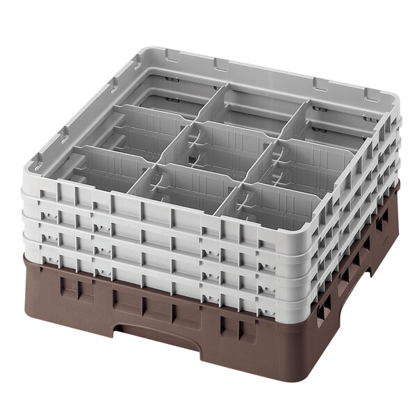 A brown plastic rack with 9 compartments and 6 extenders.