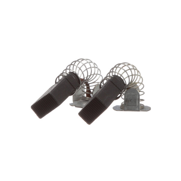 Two black metal Avtec HD motor brushes with metal spring clips.