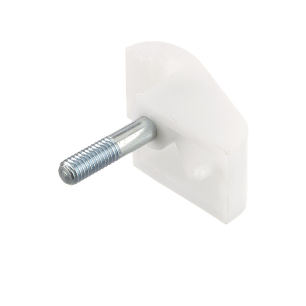 A close-up of a white plastic Carpigiani right hinge fixed bolt.